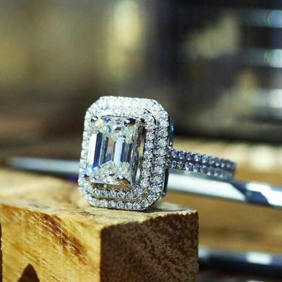 😍Radiant Cut CZ Macro Pave Silver Plated Luxury Wedding Ring for Women, L215 - Picture 2 of 4